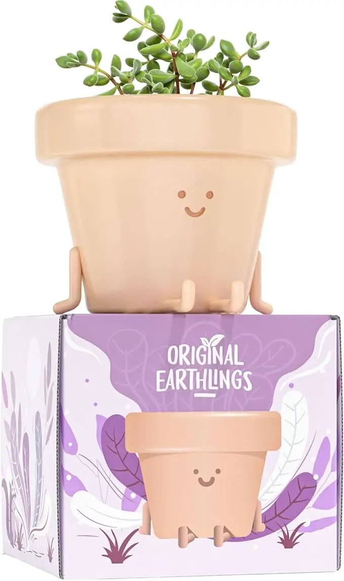 Original Earthlings Legs Out Pot - 3.5 Inch Cute Plant Pot - Plastic Funny Planter with Drainage - Unique Cactus Plant Lover Gift - Small Succulent Face Flower Pot - Cute Plant Gifts for Plant Lovers by GreenHaven Gardens