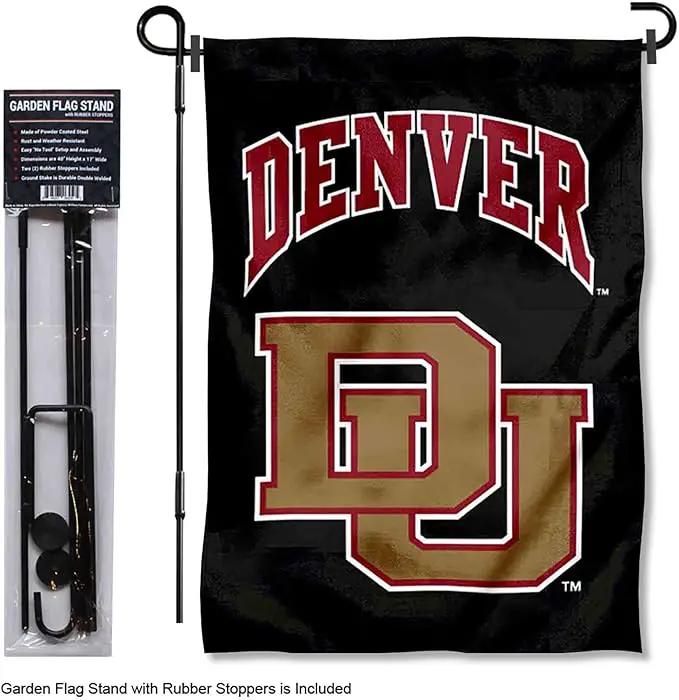 College Flags & Banners Co. Denver Pioneers Garden Flag with Pole Stand Holder by GreenHaven Gardens