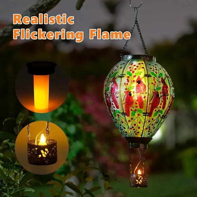 DREAMSOUL Cardinal Large Solar Hot Air Balloon Lantern with Flame, Glass Hanging Solar Lanterns Outdoor Waterproof for Garden Yard Patio Decor by GreenHaven Gardens