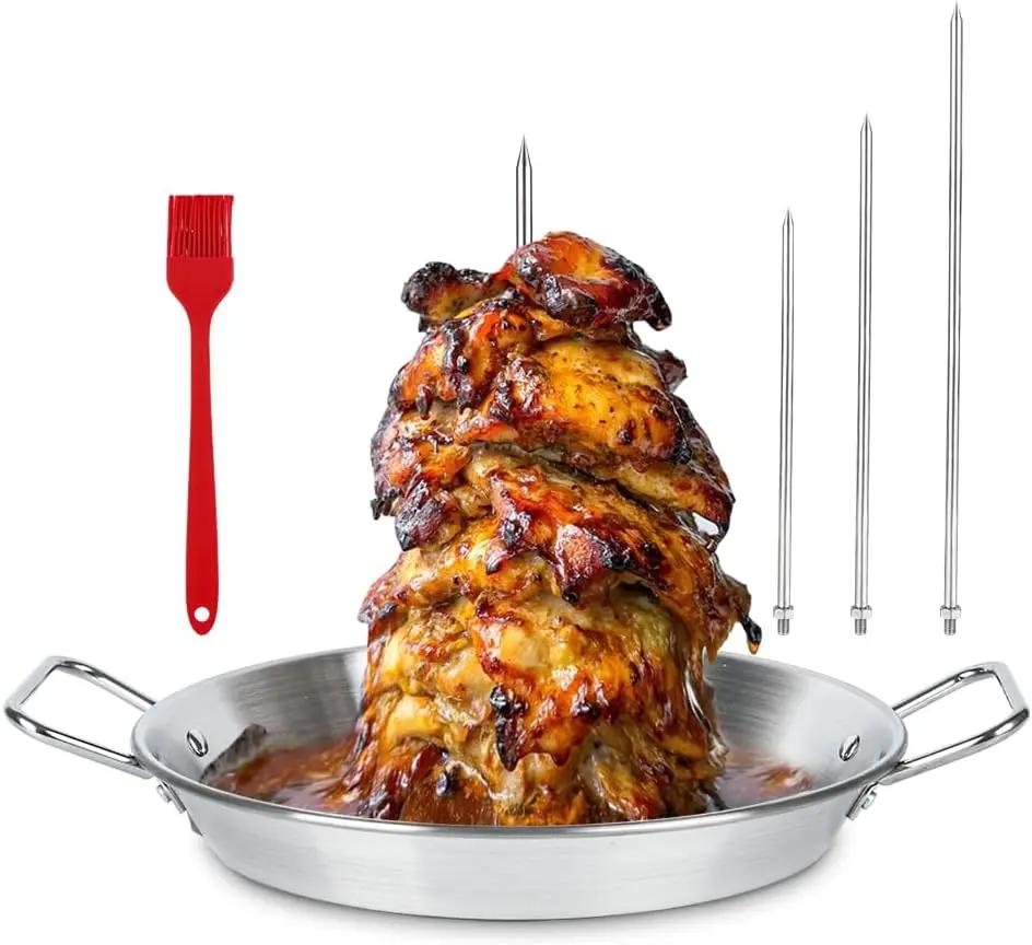 BBQ Vertical Skewer Pan Stainless Steel Gyro Spit Shawarma Stand for oven, Al Pastor Skewer for Grill, El Pastor Hack for Tacos Al Pastor Chicken, Brazilian, with 8",10",12" stick by GreenHaven Gardens