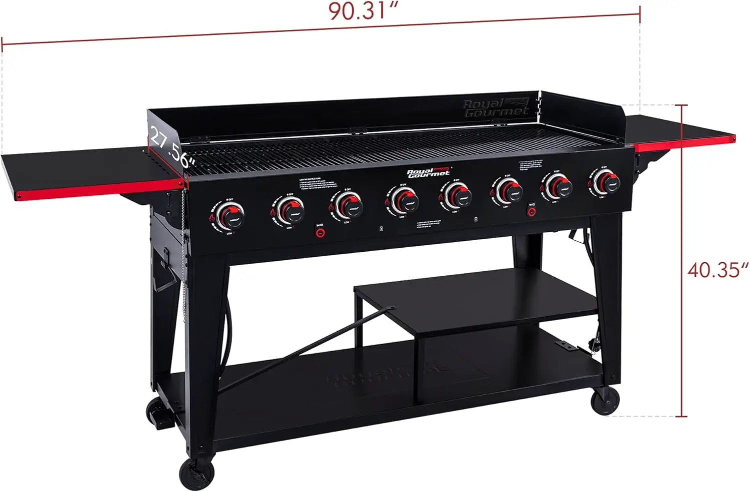Royal Gourmet GB8003 8-Burner Propane Gas Grill with Foldable Side Tables, Large Propane BBQ Grill with Porcelain-Enameled Steel Wire Grates for Outdoor Party or Backyard Grilling, Black by GreenHaven Gardens