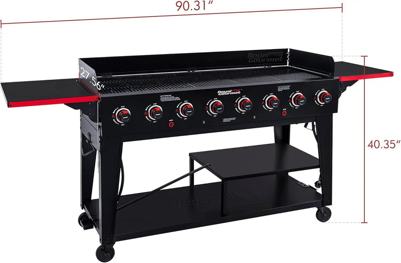 Royal Gourmet GB8003 8-Burner Propane Gas Grill with Foldable Side Tables, Large Propane BBQ Grill with Porcelain-Enameled Steel Wire Grates for Outdoor Party or Backyard Grilling, Black by GreenHaven Gardens