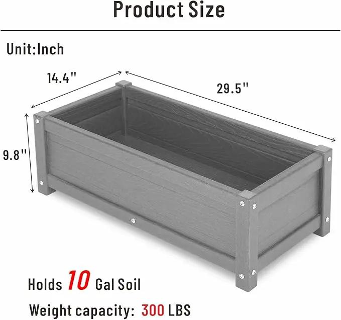 HDPE Raised Planter Box Outdoor,Rot-Resistant and Non-Cracking,Raised Beds for Gardening 29.5 * 14.4 * 9.8 in for Yard,Lawn,Outdoor Planter Boxes Rectangle with Drainage Holes Gray by GreenHaven Gardens