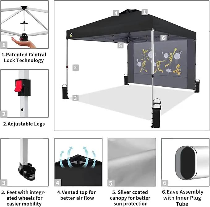 CROWN SHADES 10x10 Pop Up Canopy Tent with Game Netting - Beach Tent with One Push Setup - Outdoor Sun Shade for Events, Parties, Camping with STO-N-Go Cover Bag, Silver Coated Top, Black by GreenHaven Gardens