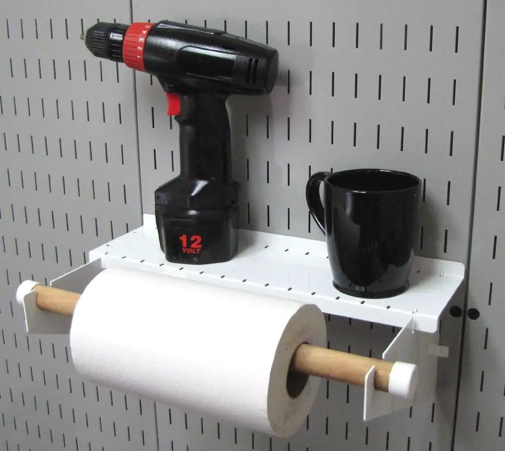 Wall Control Pegboard Organizer 4 ft. Metal Pegboard Standard Tool Storage Kit & Pegboard Paper Towel Holder and Dowel Rod Pegboard Shelf Assembly for Pegboard and Slotted Tool Board – White by GreenHaven Gardens