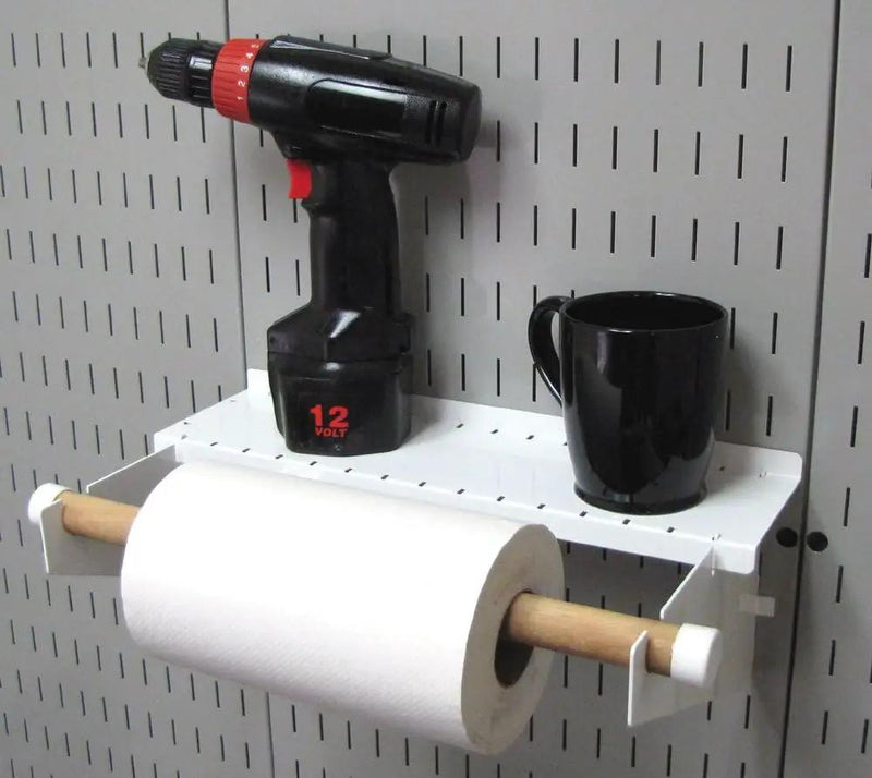 Wall Control Pegboard Organizer 4 ft. Metal Pegboard Standard Tool Storage Kit & Pegboard Paper Towel Holder and Dowel Rod Pegboard Shelf Assembly for Pegboard and Slotted Tool Board – White by GreenHaven Gardens