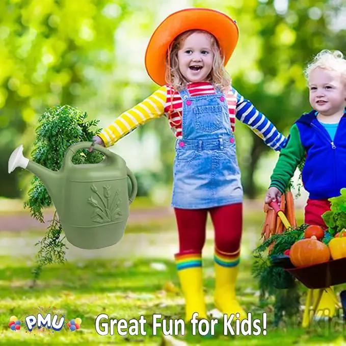 PMU 2 Gallon Watering Can - Garden Watering Can for Indoor & Outdoor Plants - Plastic Water Can with Detachable Sprinkler Head - Large Water Pot, Made in USA - Sage Green Pkg/3 by GreenHaven Gardens