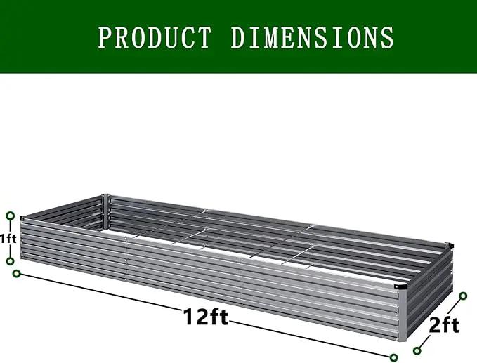 Galvanized Raised Garden Bed,2 Pcs 12×2×1FT Metal Planting Box for Outdoor Vegetable, Herb,Planter Gardening (Silver) by GreenHaven Gardens