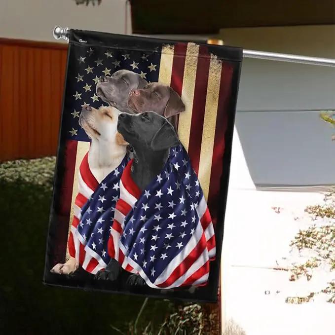 FLAGWIX Patriot American Dog Flags - Four Labrador Retriever Dogs Double Sided Flag - 4th of July Decorations for Home, Outside, House Flag 30x40 Heavy Duty Canvas, Decorative Indoor Outdoor Flag by GreenHaven Gardens
