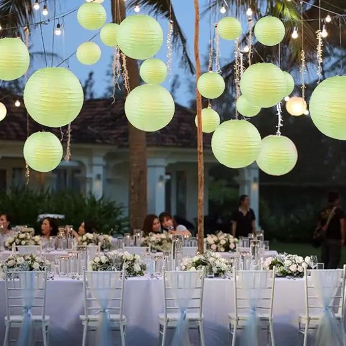 WYZworks - Pack of 10 Round Paper Lanterns 12 x 12 x 12 inches Hanging Paper Lanterns Lamp for Wedding, Birthday, Party and Home Decorations Light Apple Green by GreenHaven Gardens
