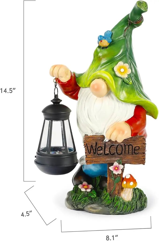 Garden Gnome Statue, Resin Figurine with Bright Solar Lantern Lights and Welcome Sign, Outdoor Solar-Powered Illumination Yard Art Decorations for Indoor Outdoor Patio Lawn Garden Room by GreenHaven Gardens