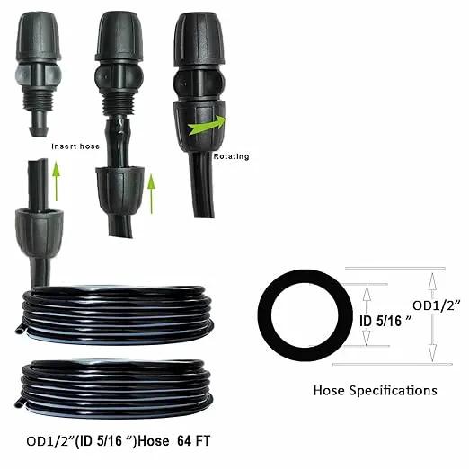 Drip Irrigation Kit 64ft 5/16“ID Inche Pipe Solutions for Large Gardens with Low Water Pressure Away from The Water Source by GreenHaven Gardens