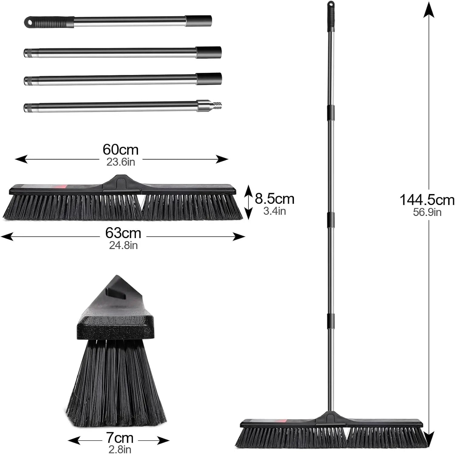 Push Broom Outdoor Heavy Duty,Masthome 24" Push Broom with Stiff Bristles,Heavy Duty Garden Broom,Outdoor Stiff Sweeping Broom for Garage Yard Patio Deck Concrete Wood Stone Floors Scrub and Cleaning by GreenHaven Gardens