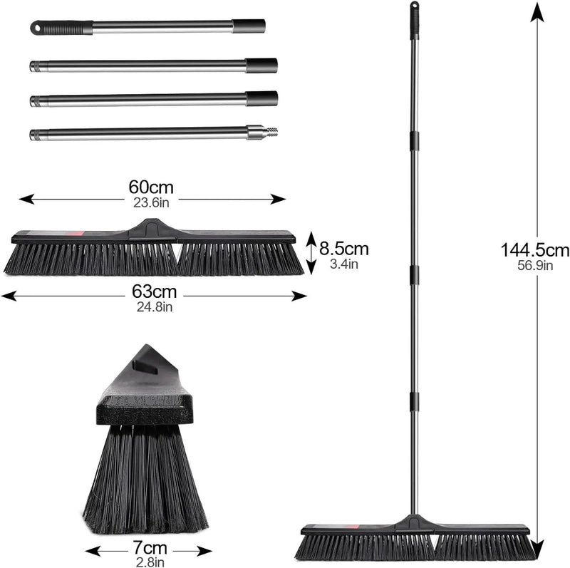 Push Broom Outdoor Heavy Duty,Masthome 24" Push Broom with Stiff Bristles,Heavy Duty Garden Broom,Outdoor Stiff Sweeping Broom for Garage Yard Patio Deck Concrete Wood Stone Floors Scrub and Cleaning by GreenHaven Gardens