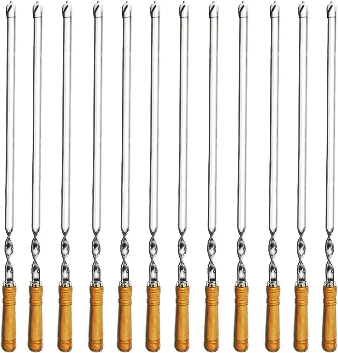 12 Pack Kabob Skewers BBQ Barbecue Skewers Stainless Steel Sticks 22 Inch Heavy Duty Large Wide Reusable with Nonslip Wooden Handle Ideal for Shish Kebab Chicken Shrimp and Vegetables by GreenHaven Gardens