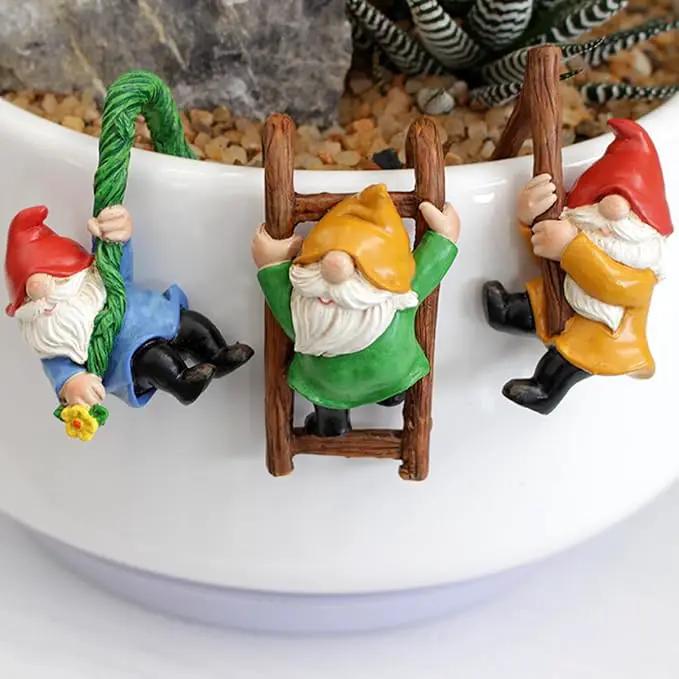 Set of 3 Cute Climbing Gnome Figurines Flower Pot Hugger, Resin Hanging Gnomes Statue Outdoor Decor Fence Ornaments for Patio Lawn Garden Yard by GreenHaven Gardens