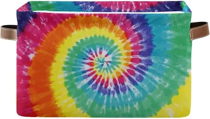Tie-Dye Rectangular Storage Basket Organizer Bin Shelf Baskets For Clothes Gifts For Home Office Dorm by GreenHaven Gardens