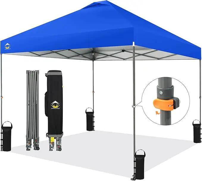 CROWN SHADES Adjustable Height on The Fly, 10x10 Pop Up Canopy - Beach Tent with One Push Setup - Easy Outdoor Sun Shade for Events, Parties, Camping - Outside Shade with STO-N-Go Bag, Blue by GreenHaven Gardens