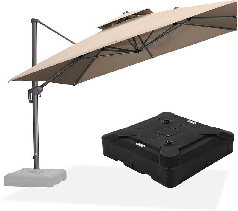 PURPLE LEAF 11ft Patio Umbrella with Base Included Large Offset Umbrella Hanging Double Top Square Cantilever Outdoor Umbrella for Garden Deck Backyard Pool Taupe by GreenHaven Gardens