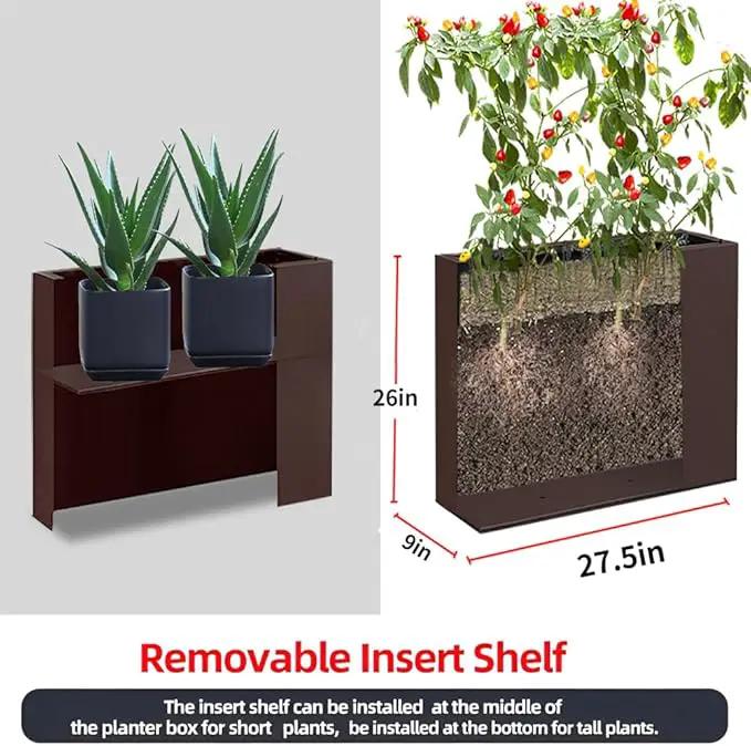 Metal Tall Long Planter Box Large Rectangular Planter Flower Pot with Drainage Holes for Indoor Outdoor Deck Porch Garden Home Patio Front Door (Espresso, S) by GreenHaven Gardens