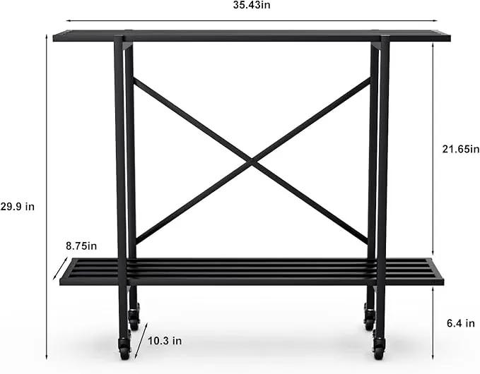 Zhongma 2 Tier Metal Sturdy Narrow Plant Stand with Wheels, Plant Stand Indoor and Outdoor, L35.43 x W10.3 x H29.9 inch, 440 LBS Capacity & Heavy Duty Construction. by GreenHaven Gardens