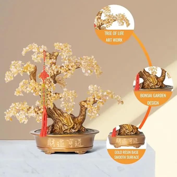 Natural Citrine Gemstone Crystal Bonsai Tree of Life（1,350 Gemstone Count） Large Feng Shui Money Chakra Tree for Luck and Wealth Desk Decoration 20 Inches by GreenHaven Gardens
