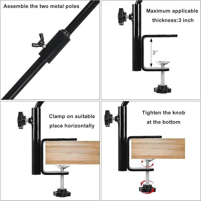 FEED GARDEN 31 Inch Heavy Duty Deck Hook, Non-Slip Clamp, 360 Degree Swivel, Black for Bird Feeders, Planters, Suet Baskets, Lanterns, Wind Chimes, 2 Pack by GreenHaven Gardens