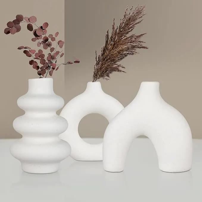 Ceramic Vase Set of 3, Small Flower Vase for Home Decor, Decorative Vases for Pampas Grass & Dried Flowers, Living Room, Bedroom, Bathroom, Shelf Centerpiece Table Decorations by GreenHaven Gardens