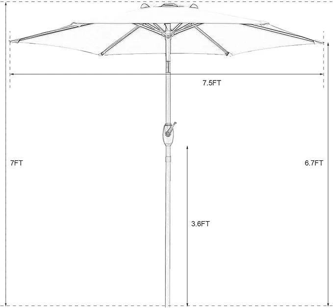 Aok Garden 7.5 ft Patio Umbrella Outdoor Market Umbrella Tilt Button and Crank 6 Ribs for Deck Lawn Pool& Backyard by GreenHaven Gardens