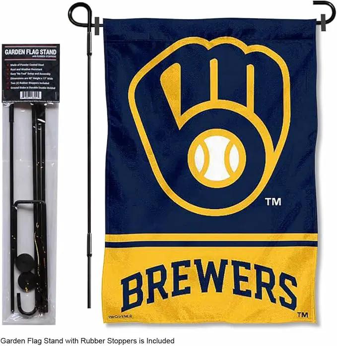 WinCraft Milwaukee Brewers Glove Garden Flag and Pole Stand Mount by GreenHaven Gardens