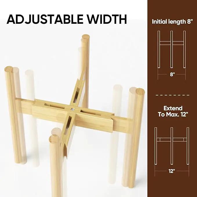 MUDEELA 2 Pack Adjustable Plant Stand Indoor, Bamboo Plant Stand 8 to 12 Inches, Single Floor Plant Stand for Indoor Plants, Natural Planter Stand for Indoor Plants, Pot Plant Not Included by GreenHaven Gardens