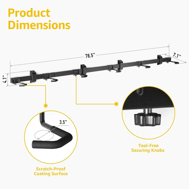 monTEK Enhanced Garage Bike Rack, Adjustable 6 Bike Hangers for Garage, Equipped with 78.5in Extended Rail to Accommodate Various Bicycle Sizes, Heavy-Duty Steel Bike Wall Mount, Max Capacity 330 lbs by GreenHaven Gardens