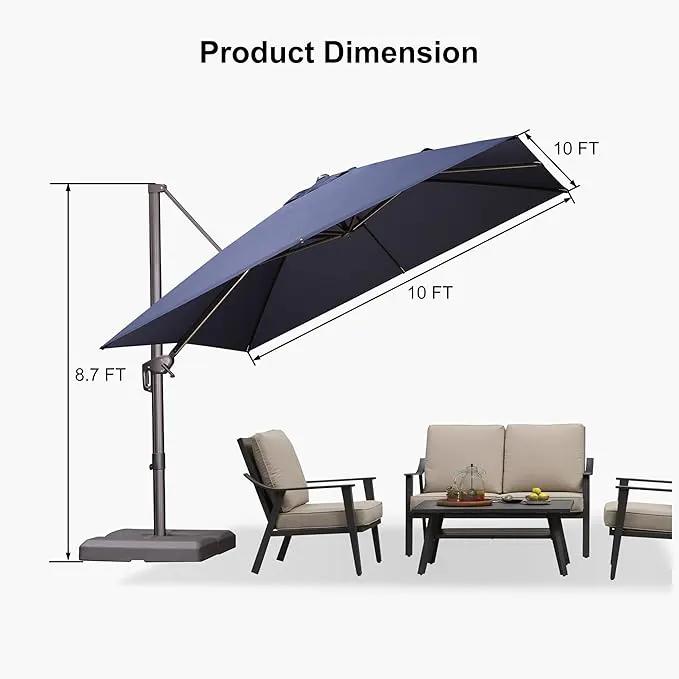 PURPLE LEAF 10 Feet Patio Cantilever Umbrella Square Outdoor Umbrella with 360° Rotation and Aluminum Offset Hanging for Garden Backyard Pool, Navy Blue by GreenHaven Gardens