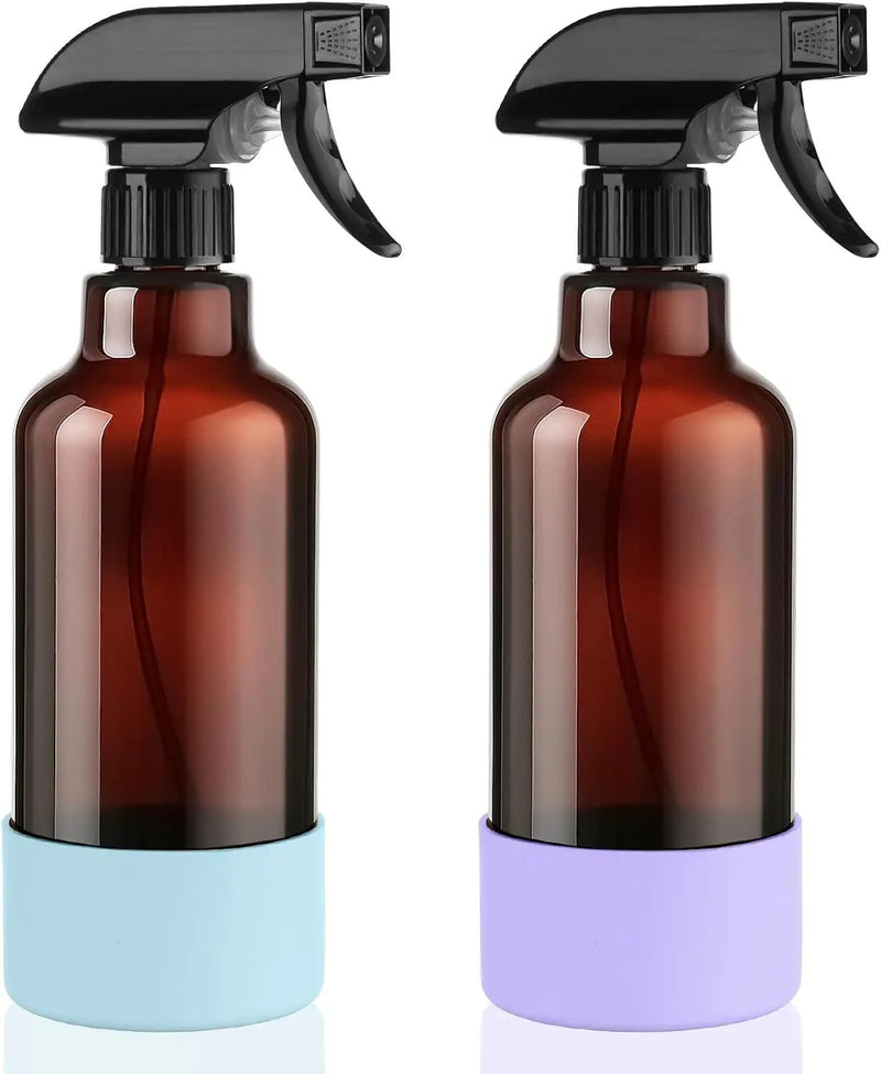 Glass Spray Bottles with Silicone Sleeve 16.9oz 2 Pack Empty Spray Bottle for Hair Mist/Stream Spraying for Cleaning Solutions, Plants, Essential Oils (Brown-qblue&purple) by GreenHaven Gardens