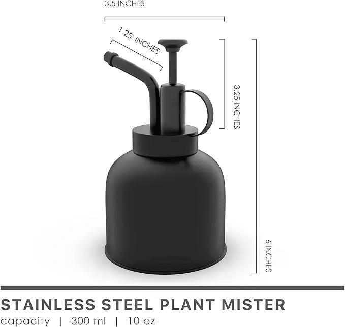 Plant Mister Spray Bottle Stainless Steel Watering Can for Indoor Plants Bonsai Sprayer Succulent Spritzer Houseplant Atomizer Terrarium Mister Modern Garden Tools 10oz/300ml Black by GreenHaven Gardens