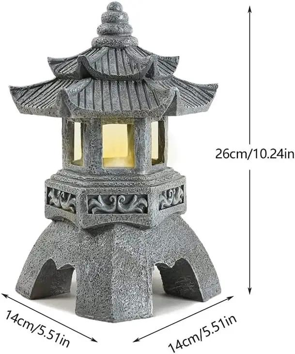 Zen Solar Pagoda Lantern Garden Statue, Indoor/Outdoor Zen Asian Decor for Landscape Balcony, Garden, Patio, Porch Yard Art Ornament by GreenHaven Gardens