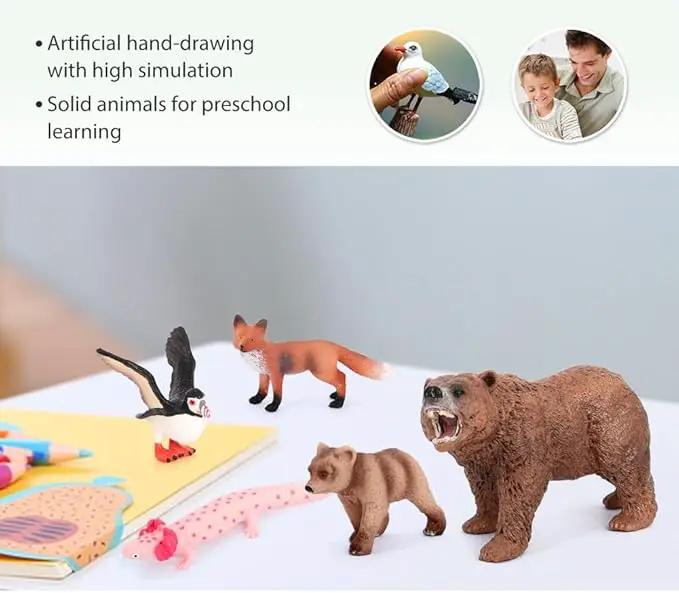 Volnau Safari Animal Figurines Toys 12PCS North America Figures Zoo Pack for Toddlers Kids Christmas Decoration Gift Preschool Educational Bald Eagle Bear Salmon Salamander Jungle Forest Cake Topper by GreenHaven Gardens