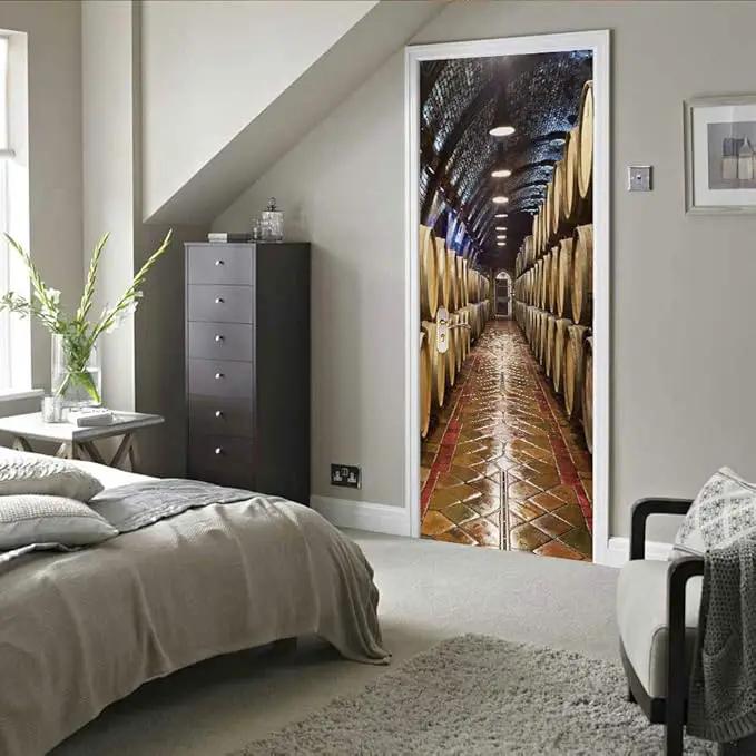 3D Door Stickers Murals - Peel & Stick Wine Cellar Theme - Removable PVC Waterproof Door Poster, 37.4" x 78.7" for Bedroom & Living Room by GreenHaven Gardens