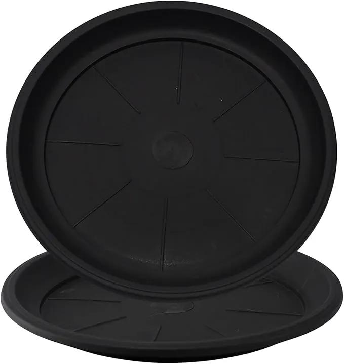 13" Heavy Duty Tray/Saucer (2 Pack) Country Look, Pot/Planter Base for Indoor/Outdoor Decor Use. Long Lasting, Reusable Light Weight (13 inches, Black) by GreenHaven Gardens