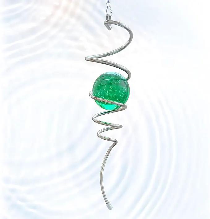 Gazing Ball Spiral Tail with Green Glass Orb, Spiral Tail for Wind Spinner, 3D Wind Spinners Stabilizer, Rotating Art Decor-Visual Illusion in Spinning, Indoor Outdoor Garden Decoration 13" by GreenHaven Gardens