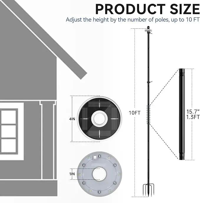 ZMTECH 10 FT Flag Pole in Ground with Solar Light, Heavy Duty Flag Pole Holder for Outside House with Solar Light and 5 Pronges Base, Flag Pole Kit for Outdoor Garden Decor(1 Pack,Without Flag) by GreenHaven Gardens