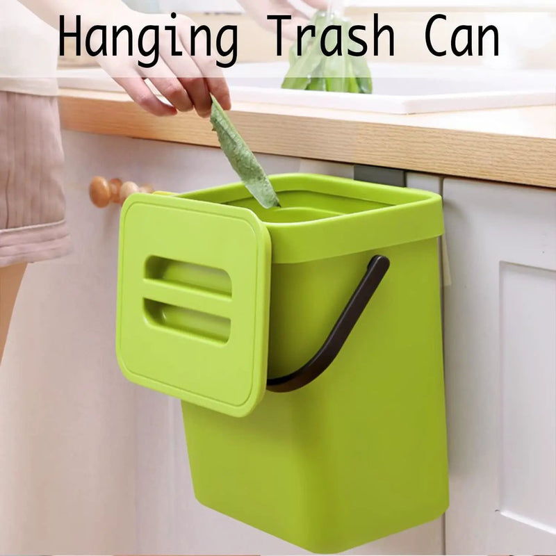 LALASTAR Small Plastic Trash Can, Hanging Small Trash Can with Lid Under Sink for Kitchen, Food Waste Bin for Countertop, Mountable Garbage Can for Bathroom, RV, 5L/1.3 Gal, Green by GreenHaven Gardens