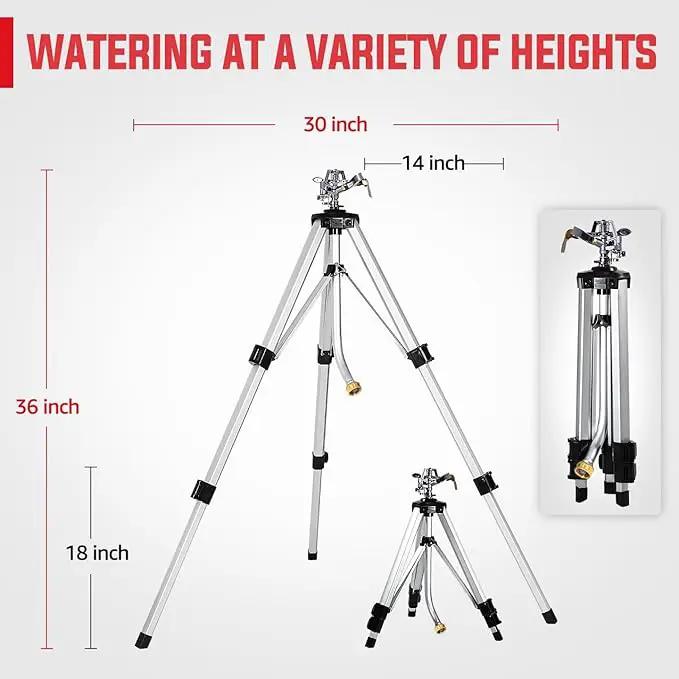 YAMATIC Impact Sprinkler on Adjustable Tripod Base, 360 Degree Large Area, with 3/4" Thread Quick Connect Fittings, Heavy Duty Pulsator Sprinkler for Lawn Yard and Grass, Spray up to 20-90ft (36inch) by GreenHaven Gardens