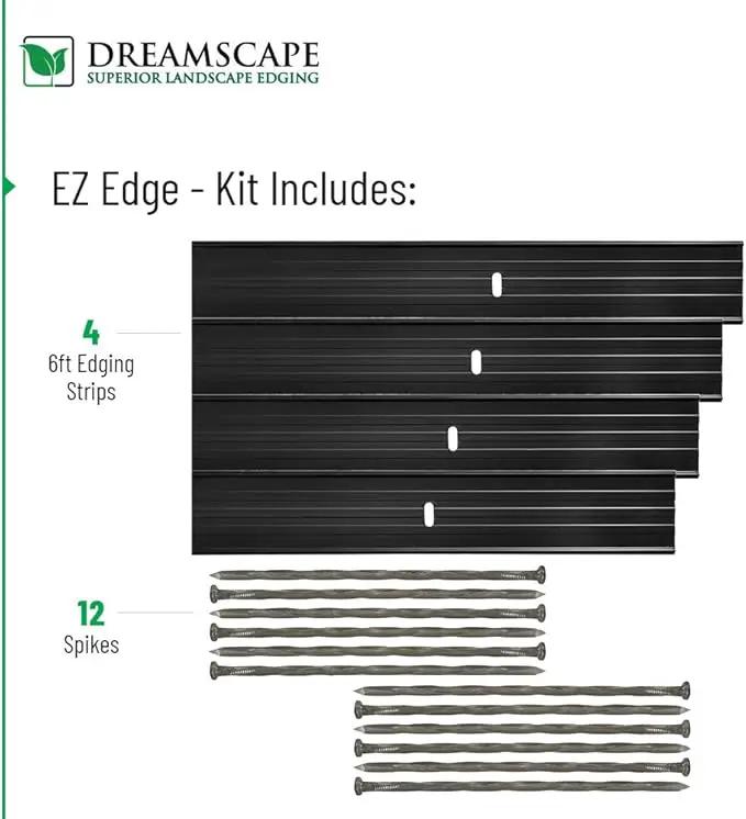 Dreamscape E-Z Edge Aluminum Landscape Edging - 4 Strips, 6ft Each (24ft Total), Mill Finish (Natural Aluminum) - Professional Quality Landscaping Border, Metal Divider for Lawn, Garden, Flowerbed by GreenHaven Gardens