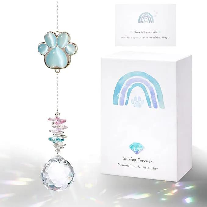 Pet Memorial Suncatcher - Dog Paw Memorial Gifts, Pet Loss Crystal Prisms Rainbow Maker, Lost of Dog Bereavement Gift Idea, Thoughtful Dogs and Cats Remembrance Sun Catcher, Pet Sympathy Gifts by GreenHaven Gardens