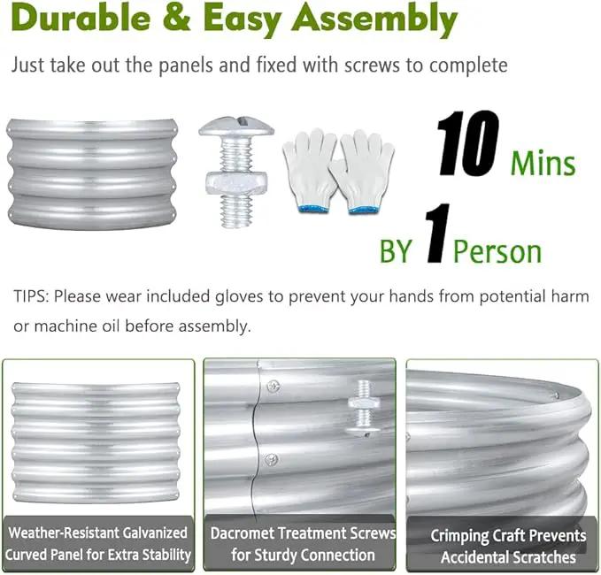 FORTUNO 2 Pcs 2 Ft Round Raised Garden Bed Box Galvanized Metal Outdoor Flower Bed Steel Patio Ground Planter for Planting Vegetables and Herbs, Silver by GreenHaven Gardens