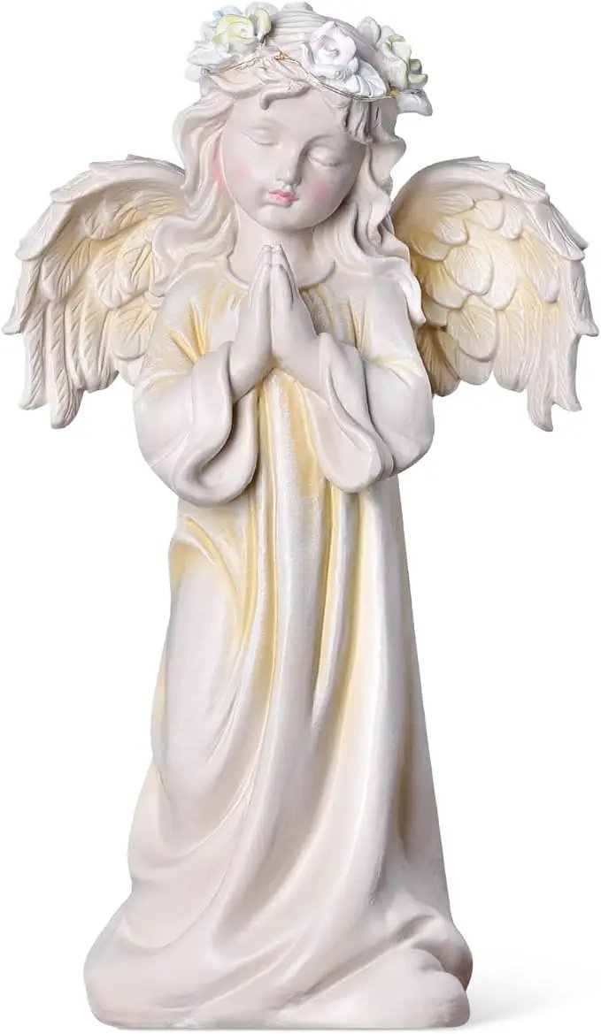 Angel Garden Statue,Memory Guardian Solar Garden Decor with Warm Light,Waterproof Outdoor Garden Decor Praying Angel Figurine Sculpture for Lawn Yard Patio,Sympathy Gift,White by GreenHaven Gardens