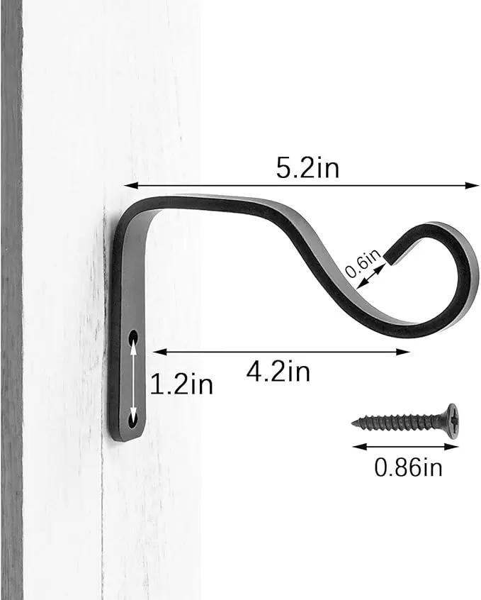 2Pcs 5in Decorative Outdoor Iron Wall Hooks for Hanging Lantern Jar Sconce Solar Light Small Planter Bird House, Black by GreenHaven Gardens