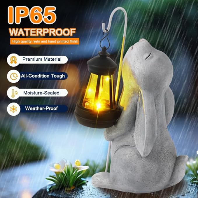 Solar Garden Outdoor Statues,Resin Rabbit Figurine Decorations with Solar Lantern, Outdoor Rabbit Art Decor for Lawn,Yard, Unique Housewarming Gift for Garden Home by GreenHaven Gardens