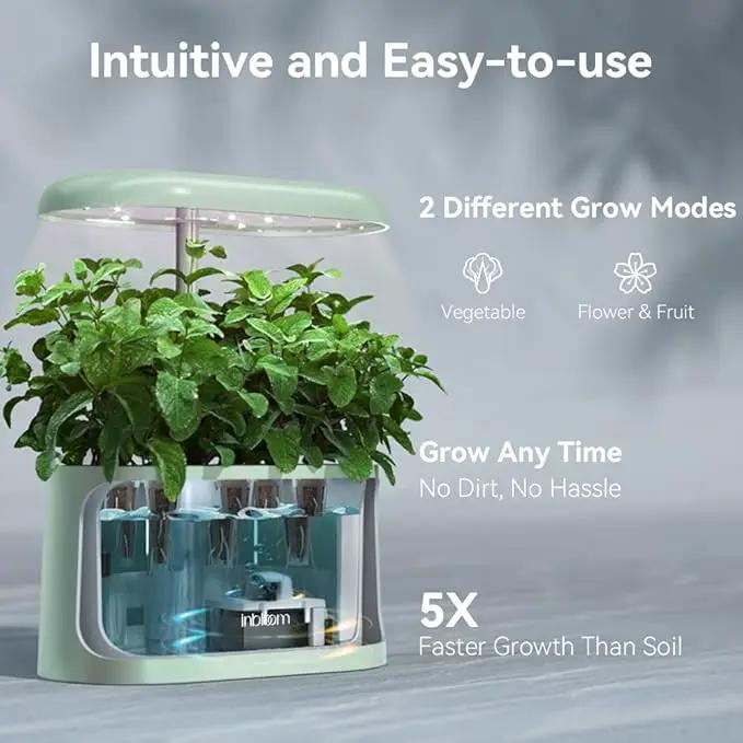 inbloom Hydroponics Growing System Kit Indoor Garden with LED Grow Light and Pod Kit, Plants Germination Kit for 5 Pods, Mufga Hydroponics Garden, Height Adjustable, Gardening Gifts(Green) by GreenHaven Gardens